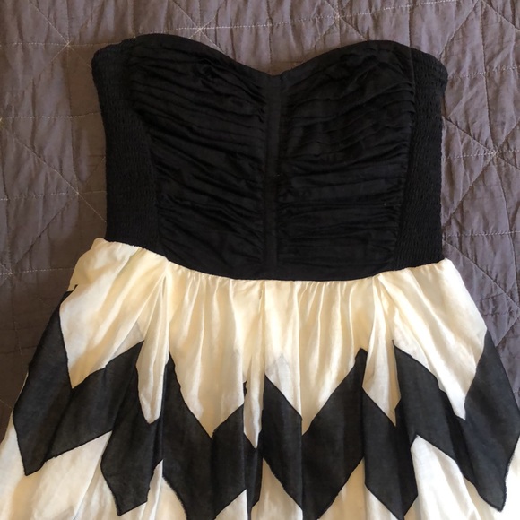 Anthropologie / Liefnotes Black and White Chevron Strapless Party Dress sz 0 - Picture 5 of 9